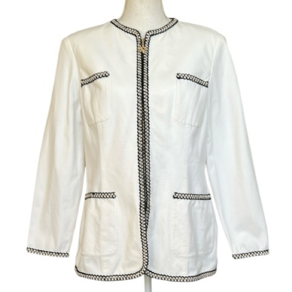 St. John Sport White Cotton Jacket with Black Trim Size M